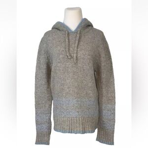 Old Navy XL Gray & Blue 100% Lambswool Knit Fair Isle Pullover Hoodie Sweater